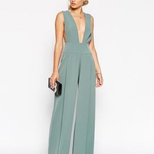 Sage Green Jumpsuit with Deep Plunge